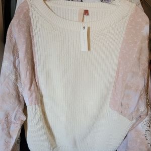 Pilcro Anthropologie Floral Lace Patch Sweater